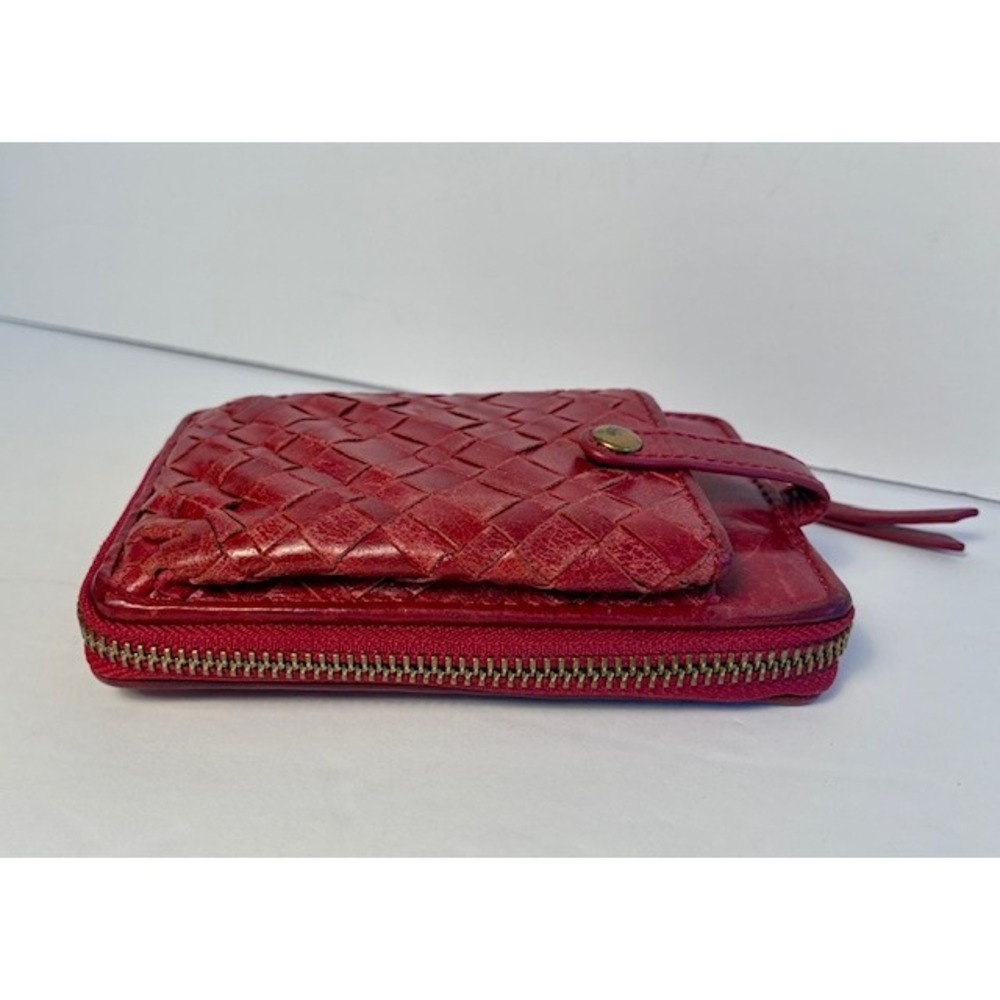 Elliott Lucca Red Woven Leather Zip Around Wallet Phone Pocket Boho‎ Clutch - Picture 4 of 6